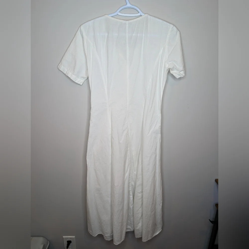 Vintage 90s Styleworks White 100% Cotton Embroidered Detail Button Front Dress 6 - Picture 2 of 11